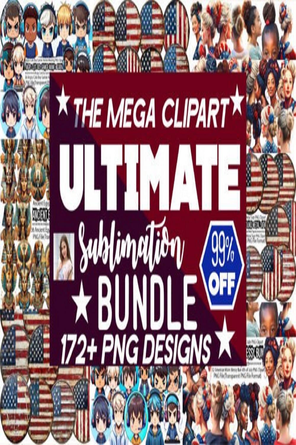 The Mega Sublimation Clipart Bundle pinterest preview image.