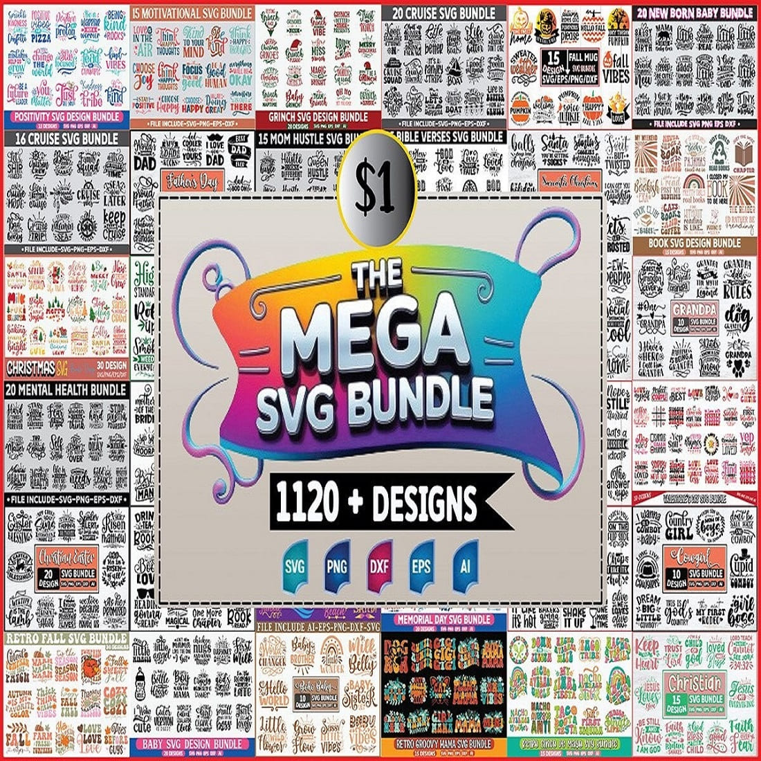 The Mega SVG Bundle preview image.