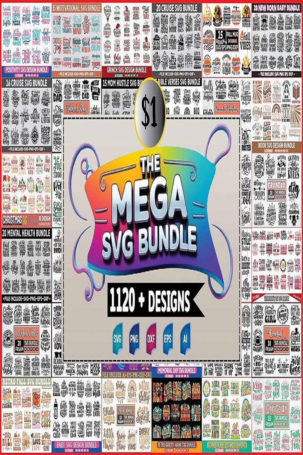 The Mega SVG Bundle pinterest preview image.