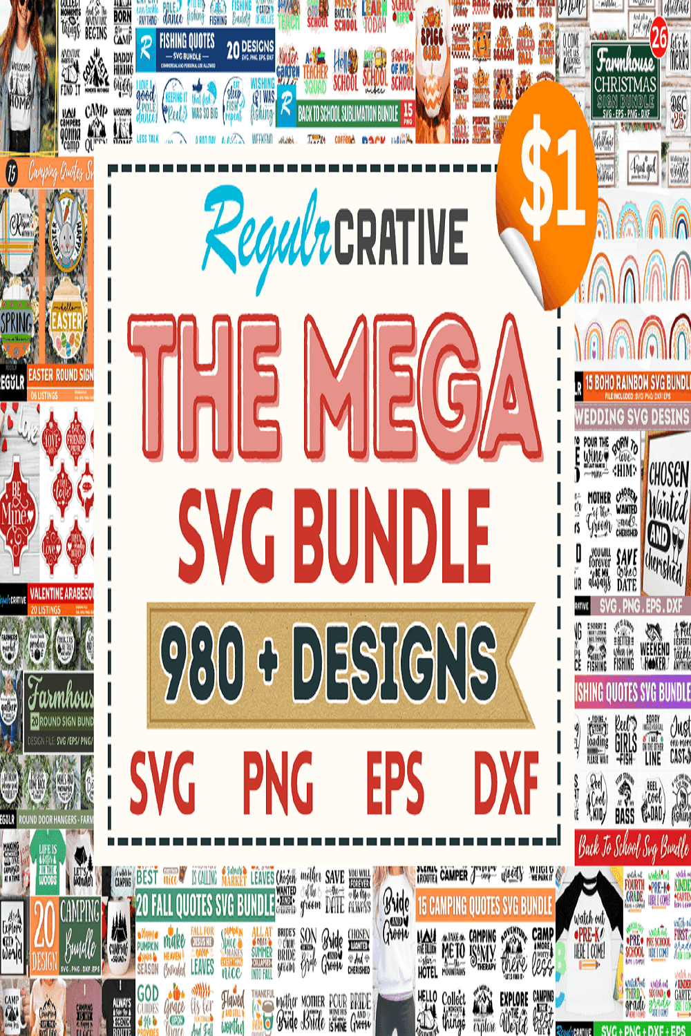 The Mega SVG Bundle pinterest preview image.