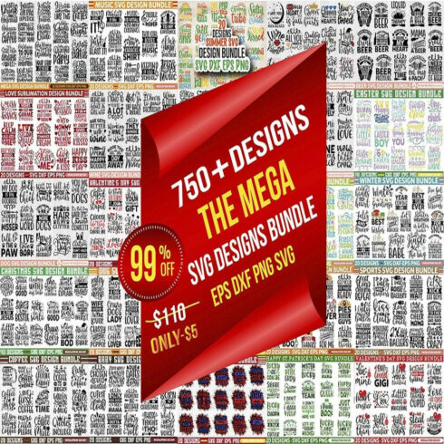 The Mega SVG Designs Bundle cover image.