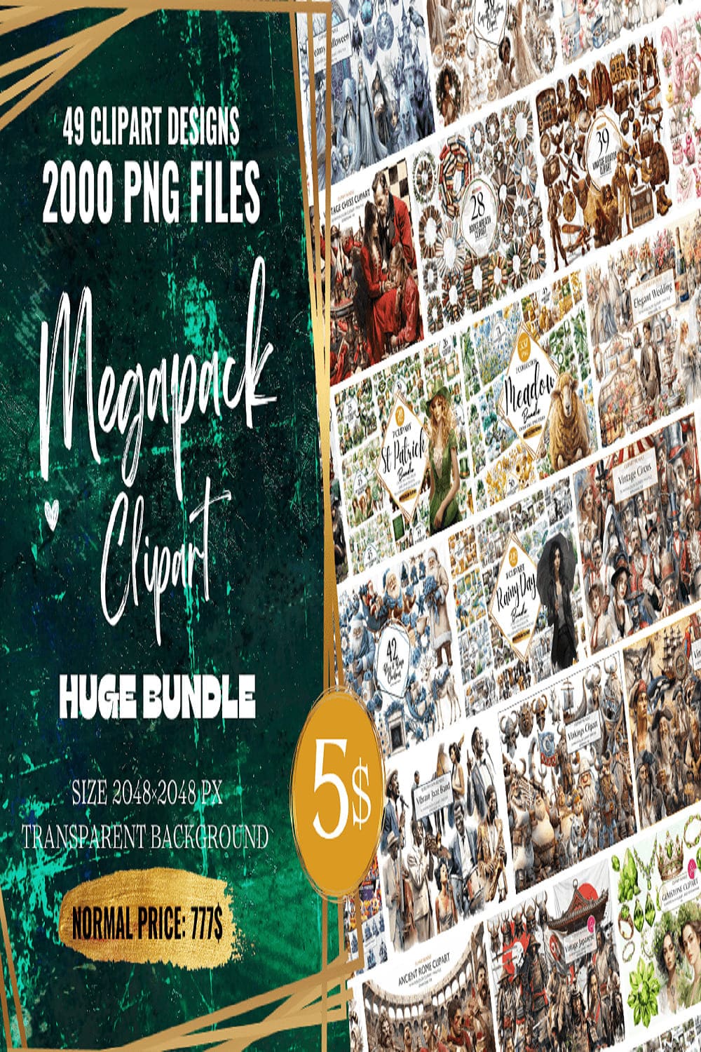 The Megapack Clipart Huge Bundle pinterest preview image.