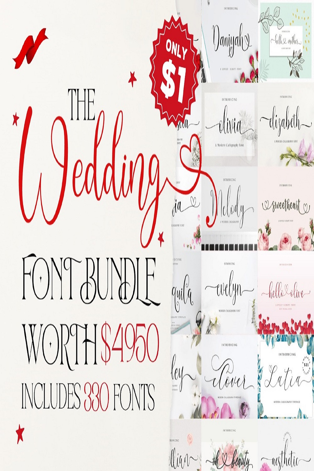 The Mega Script Font Bundle pinterest preview image.
