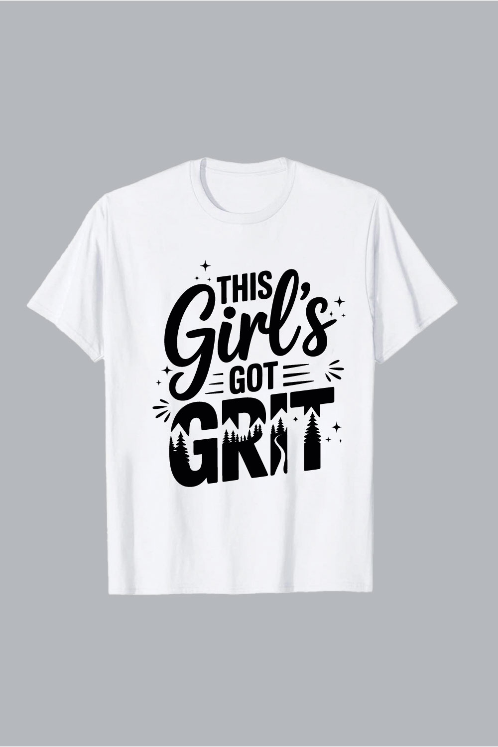 This Girls Got Grit text lettering This girls got grit mountain trees black white hiking EPS PNG T shirt Design pinterest preview image.