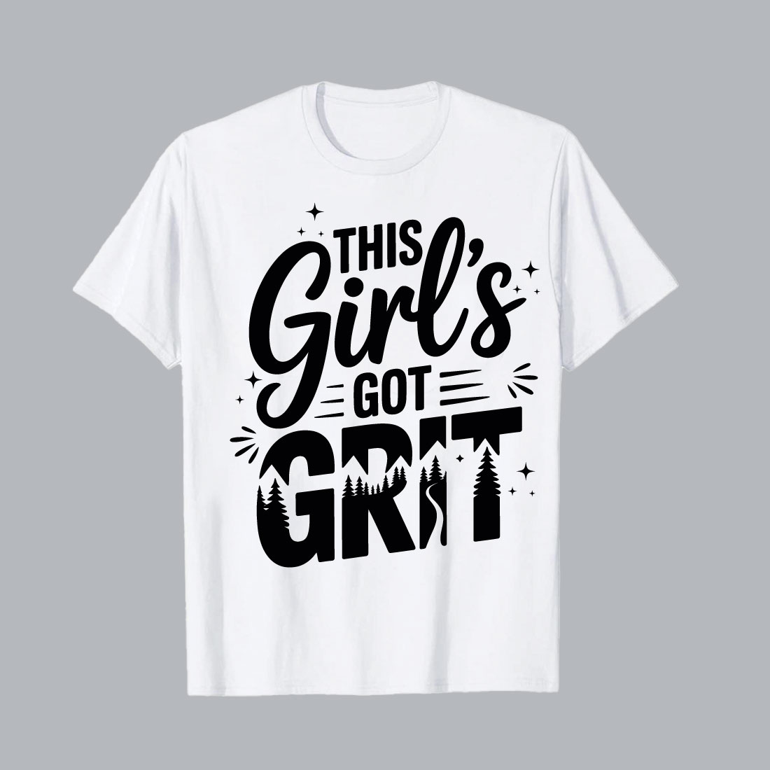 This Girls Got Grit text lettering This girls got grit mountain trees black white hiking EPS PNG T shirt Design preview image.