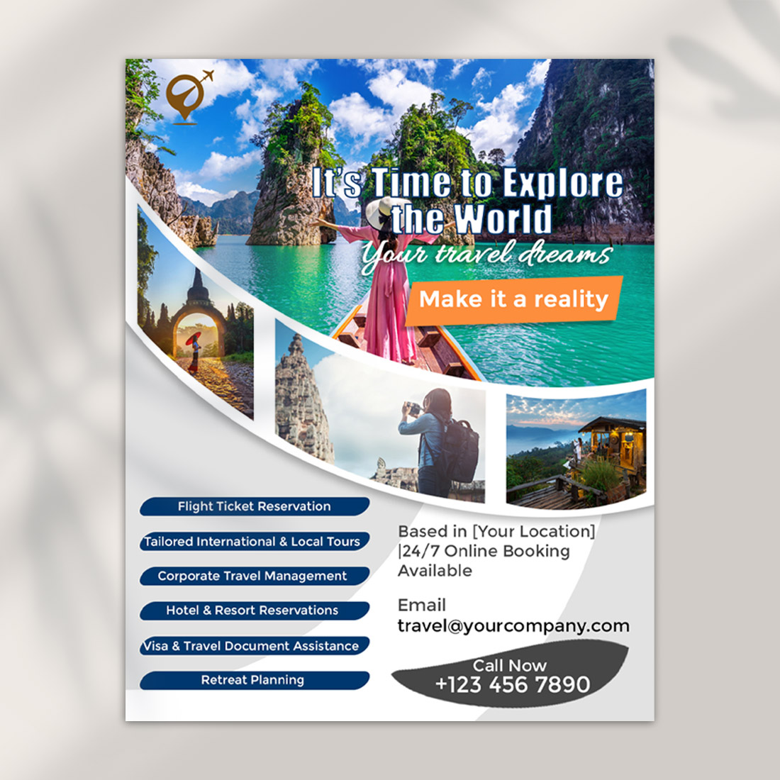 Explore the World Travel Flyer PSD Template | Tourism Social Media Design preview image.