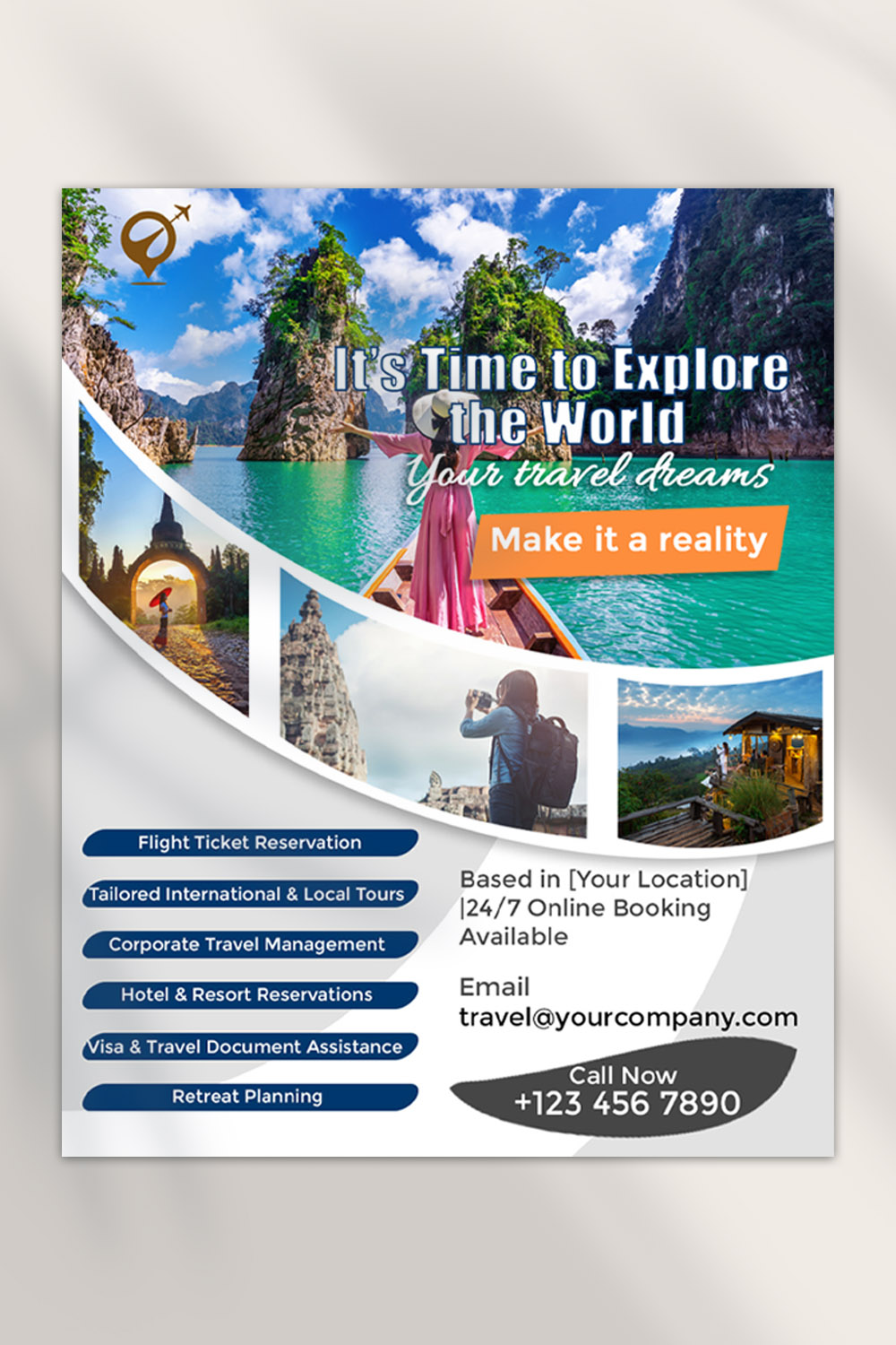 Explore the World Travel Flyer PSD Template | Tourism Social Media Design pinterest preview image.