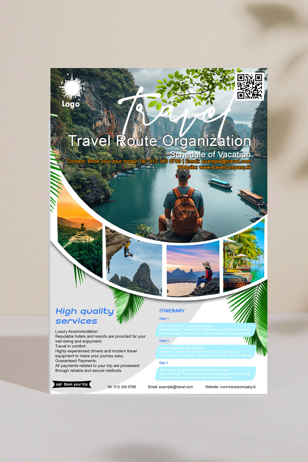 Adventure Travel Flyer PSD Template | Vacation Itinerary Brochure Design pinterest preview image.