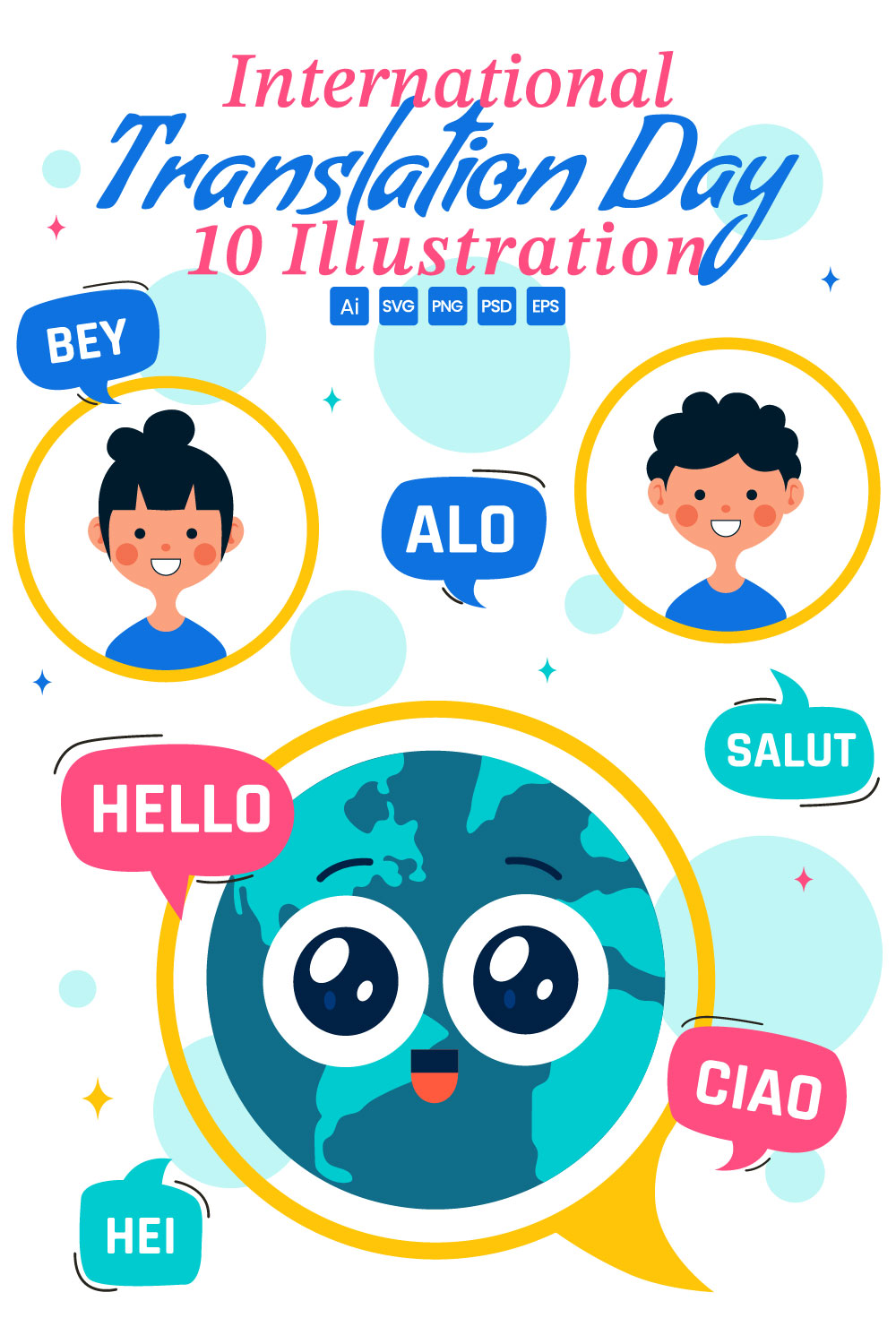10 International Translation Day Illustration pinterest preview image.