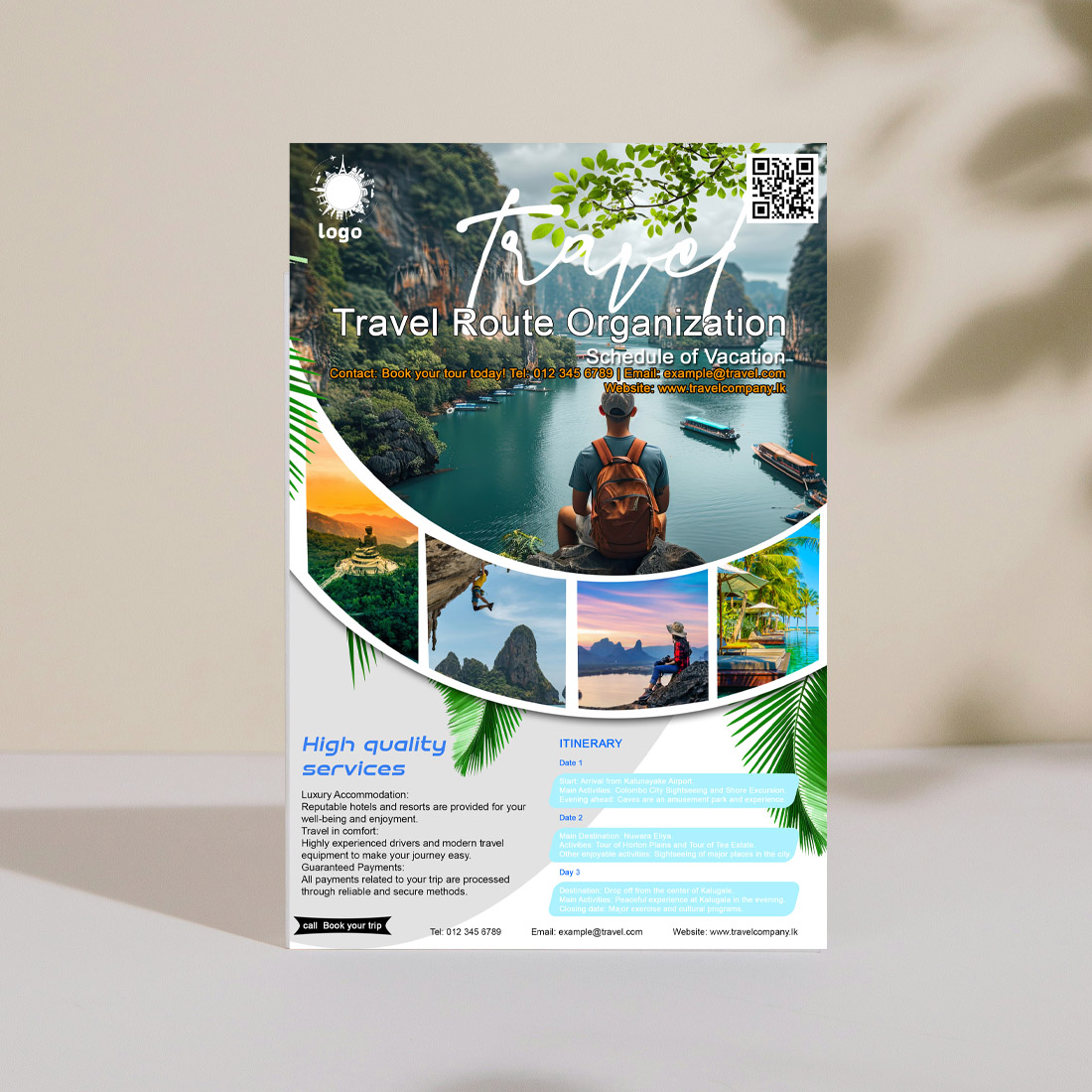 Adventure Travel Flyer PSD Template | Vacation Itinerary Brochure Design preview image.