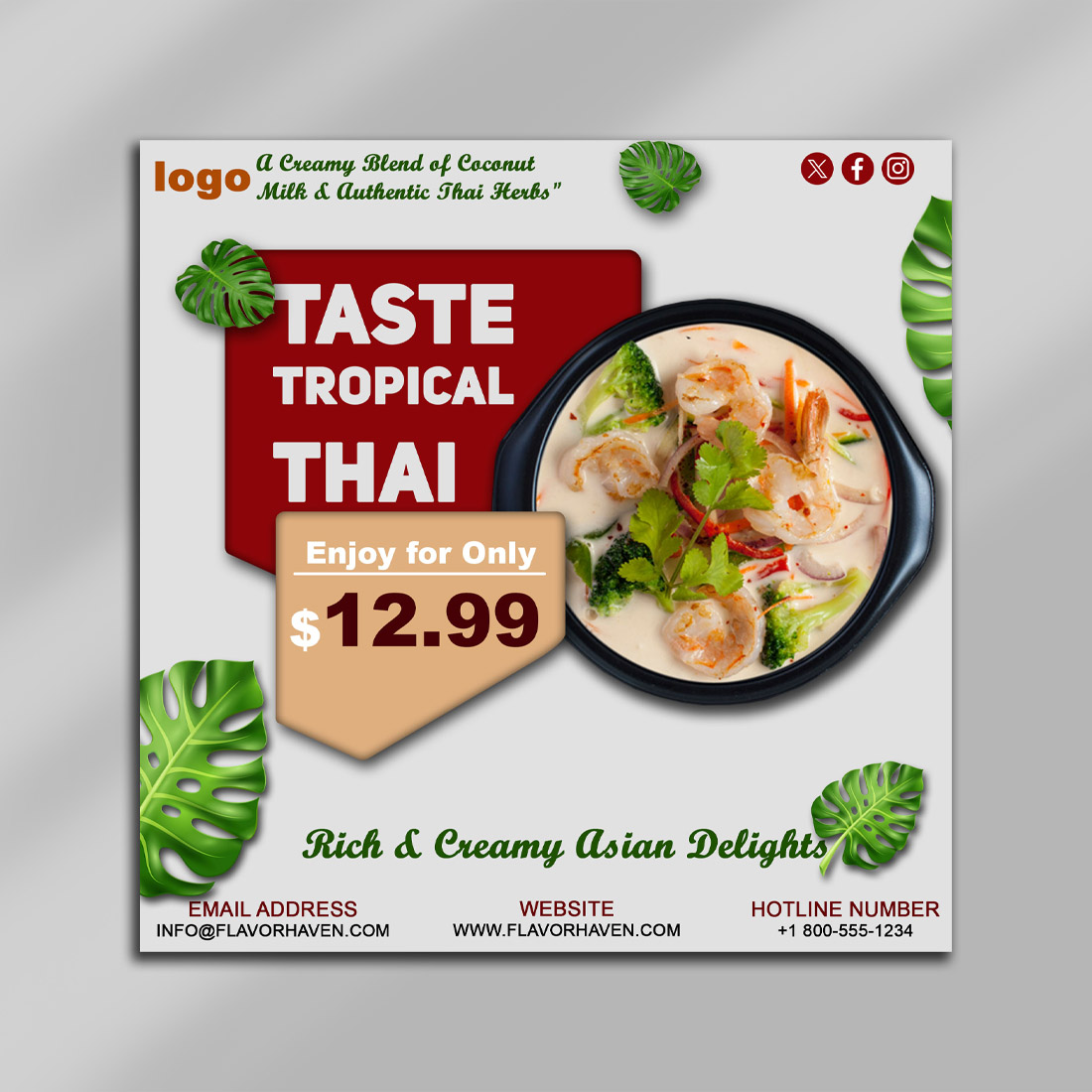 Tropical Thai Cuisine Flyer PSD Template – Rich & Creamy Asian Food Promotion Design cover image.