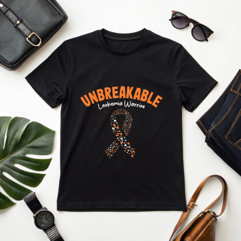 Unbreakable leukemia warrior ribbon with hearts awareness design graphic design cover image.