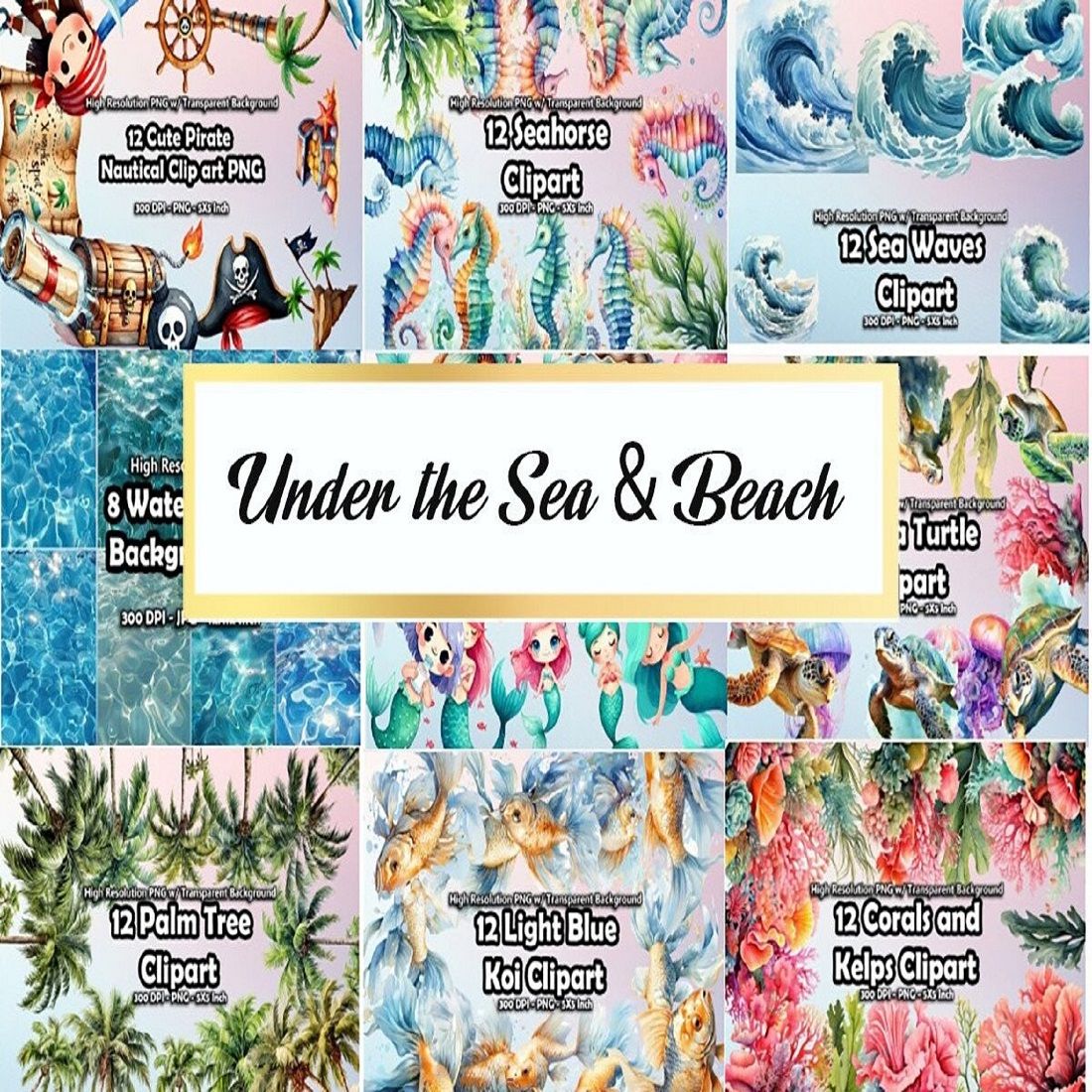 Under the Sea & Beach Vibes Clipart Bundle cover image.