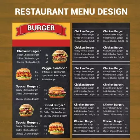 Restaurant Menu flyer design PDS Print able template cover image.