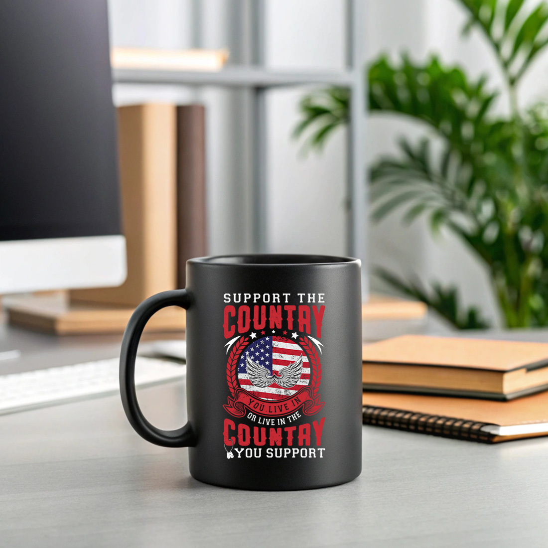 usa pride vintage style design with wings and a bold patriotic message. graphic design. 2 black mug mock up 719