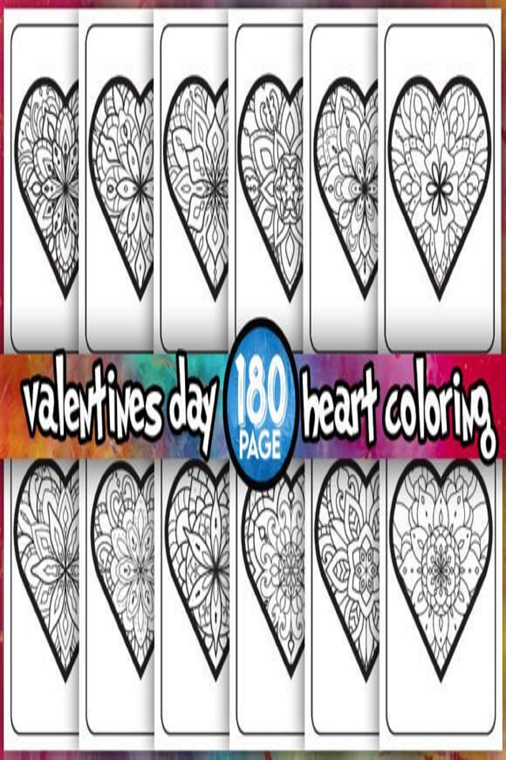 Valentine's Day Heart Coloring Book Page pinterest preview image.