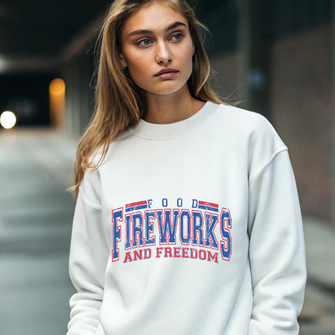 vintage american design featuring food fireworks and freedom for patriotic celebrations. graphic design. 4 with female sweatshirt mock up 998
