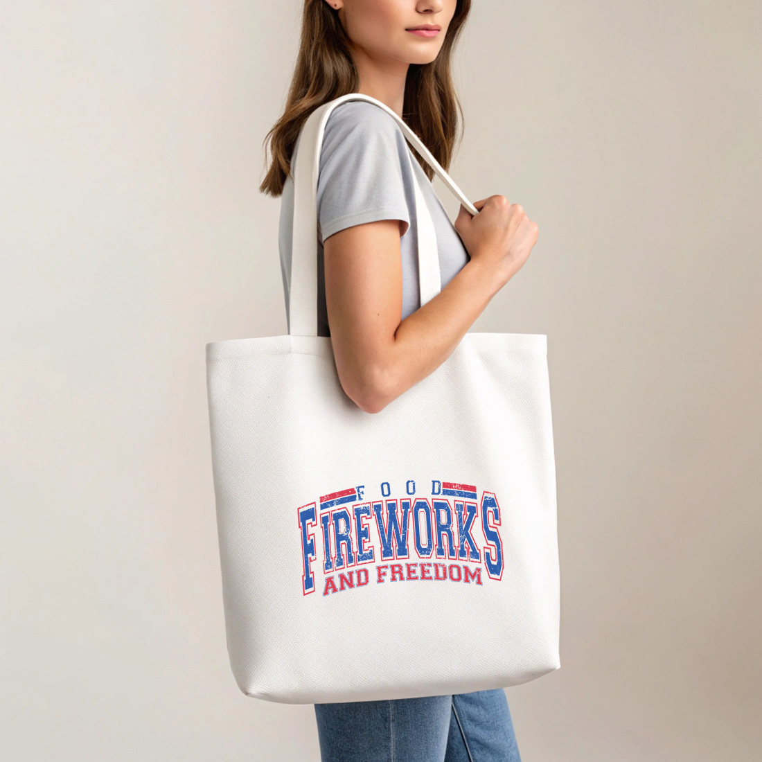 vintage american design featuring food fireworks and freedom for patriotic celebrations. graphic design. 5 with tote bag mock up 962