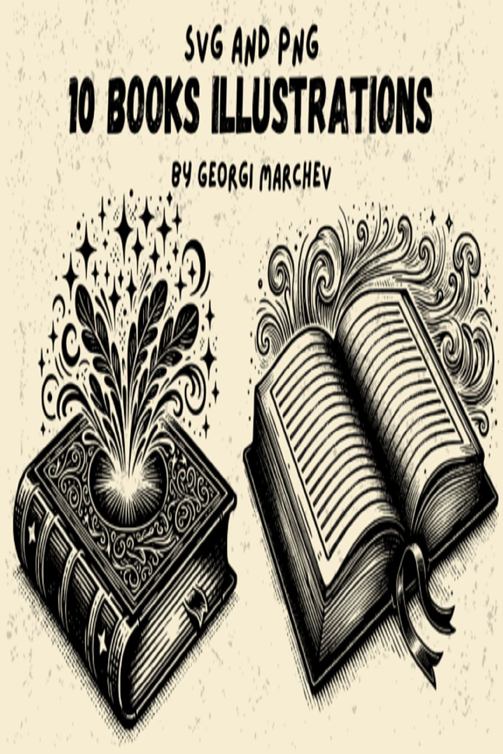 Vintage Books Illustrations Bundle SVG pinterest preview image.