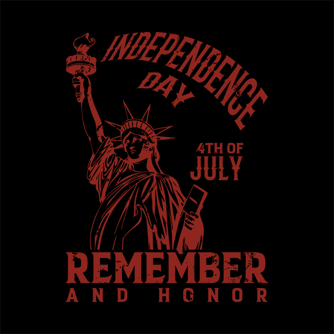 vintage independence day design with statue of liberty and distressed text graphic design preview image.