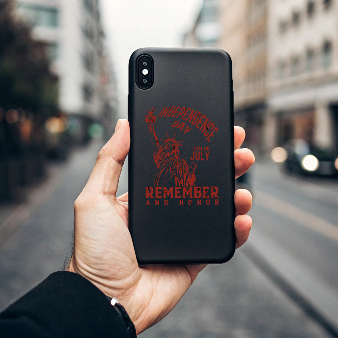 vintage independence day design with statue of liberty and distressed text. graphic design. 7 black phone case mock up 27