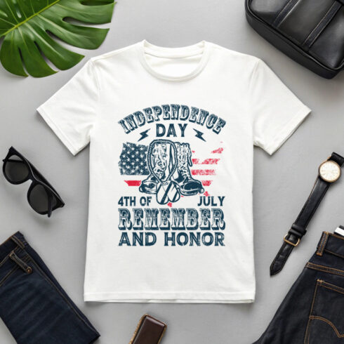 vintage Independence Day, remember and honor 4th of July military boots t-shirt design Graphic Design cover image.