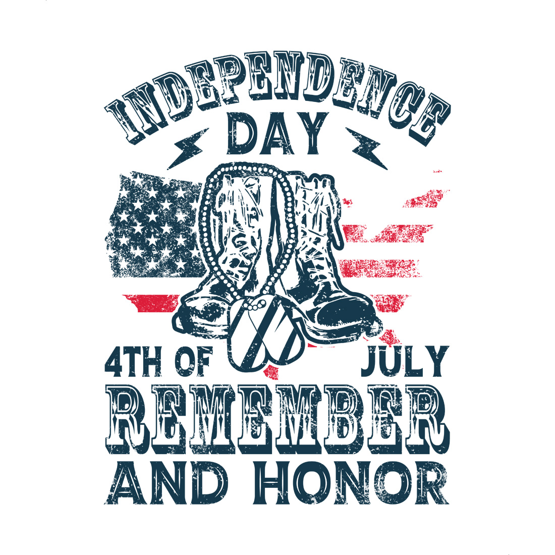 vintage Independence Day, remember and honor 4th of July military boots t-shirt design Graphic Design preview image.
