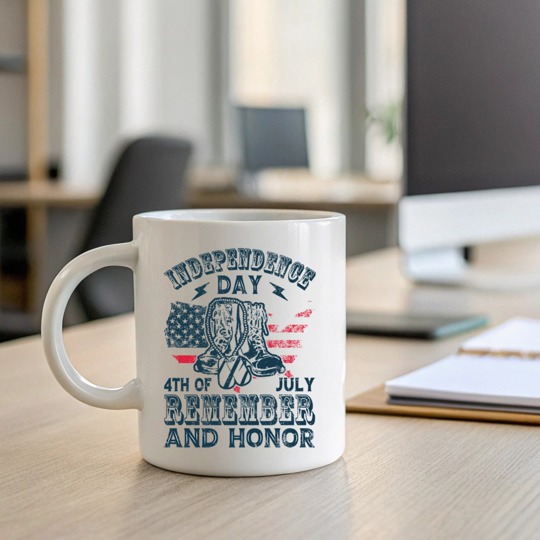 vintage independence day remember and honor 4th of july military boots t shirt design. graphic design. 2 with mug mock up 134