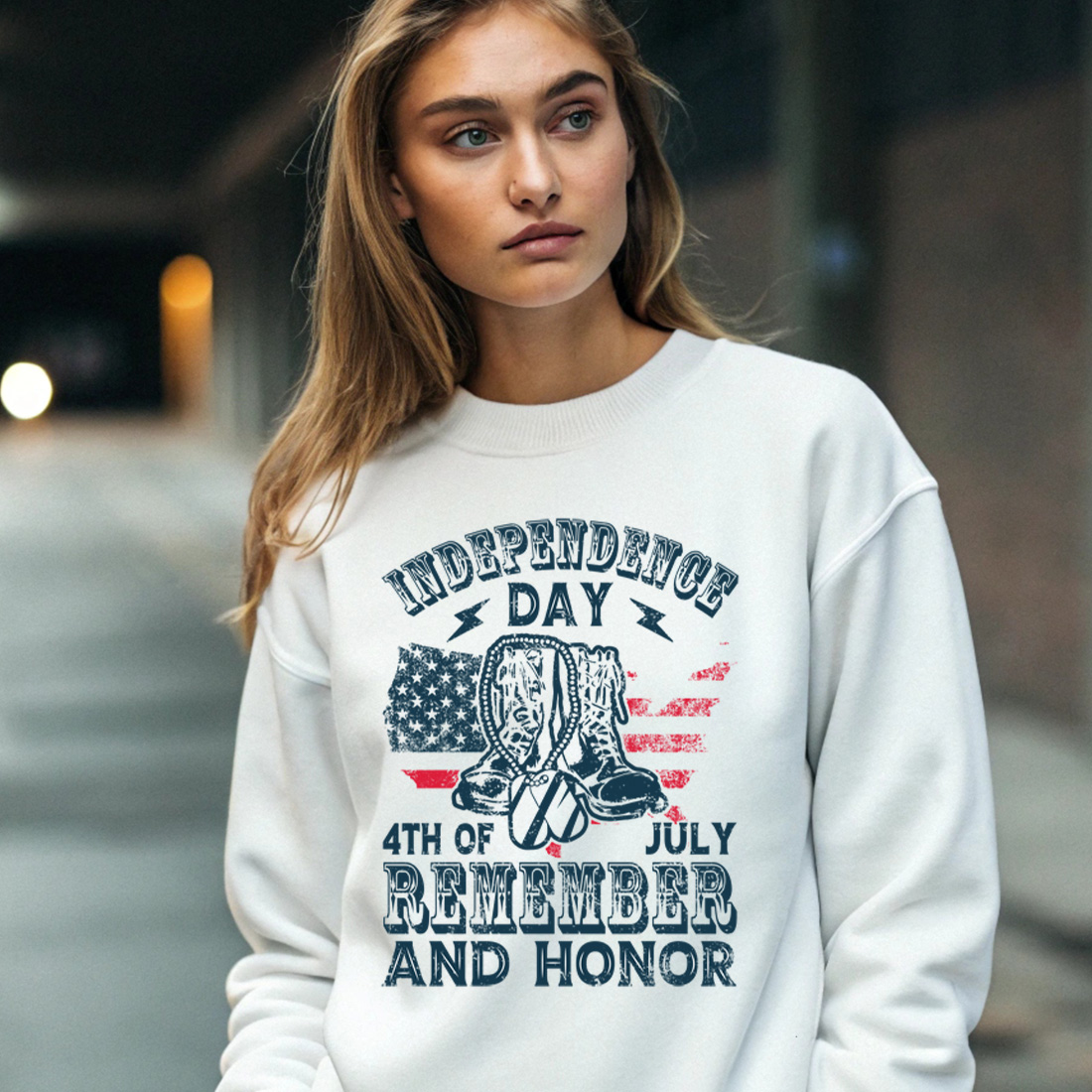 vintage independence day remember and honor 4th of july military boots t shirt design. graphic design. 4 with female sweatshirt mock up 257