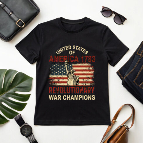 Vintage patriotic American merchandise celebrating the 1783 revolutionary war victory graphic design cover image.