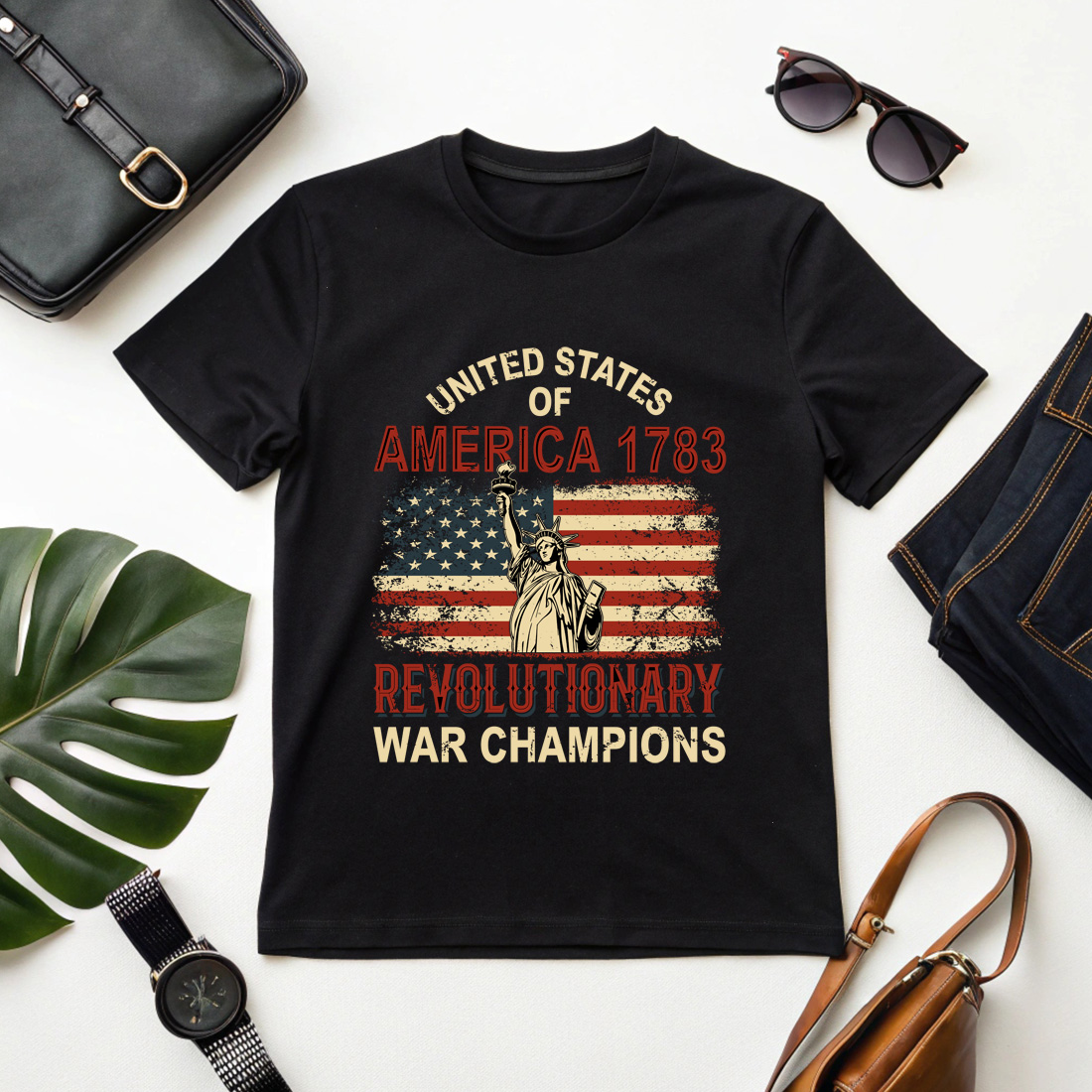Vintage patriotic American merchandise celebrating the 1783 revolutionary war victory graphic design cover image.