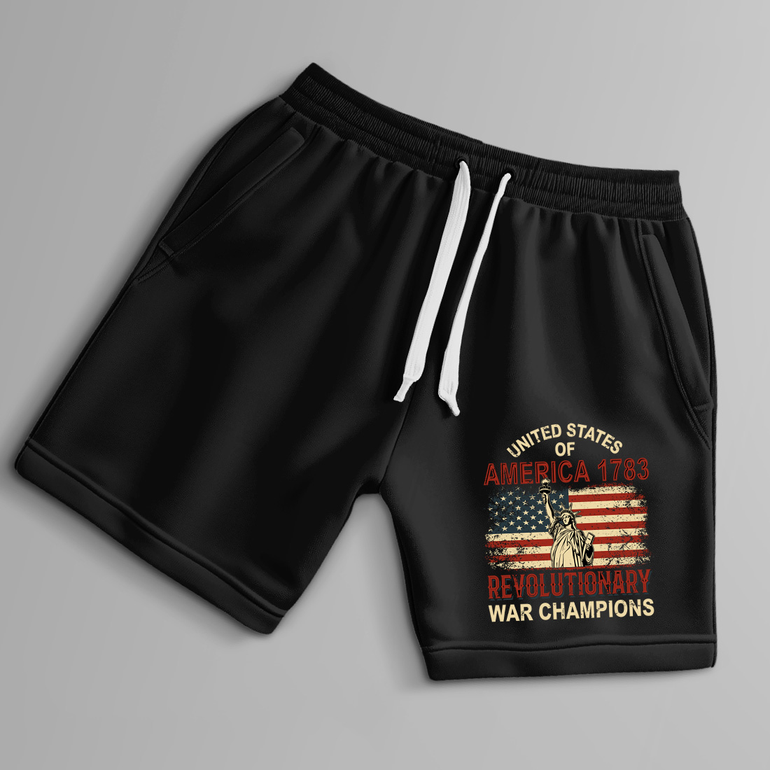vintage patriotic american merchandise celebrating the 1783 revolutionary war victory. graphic design. 9 black shorts up 481