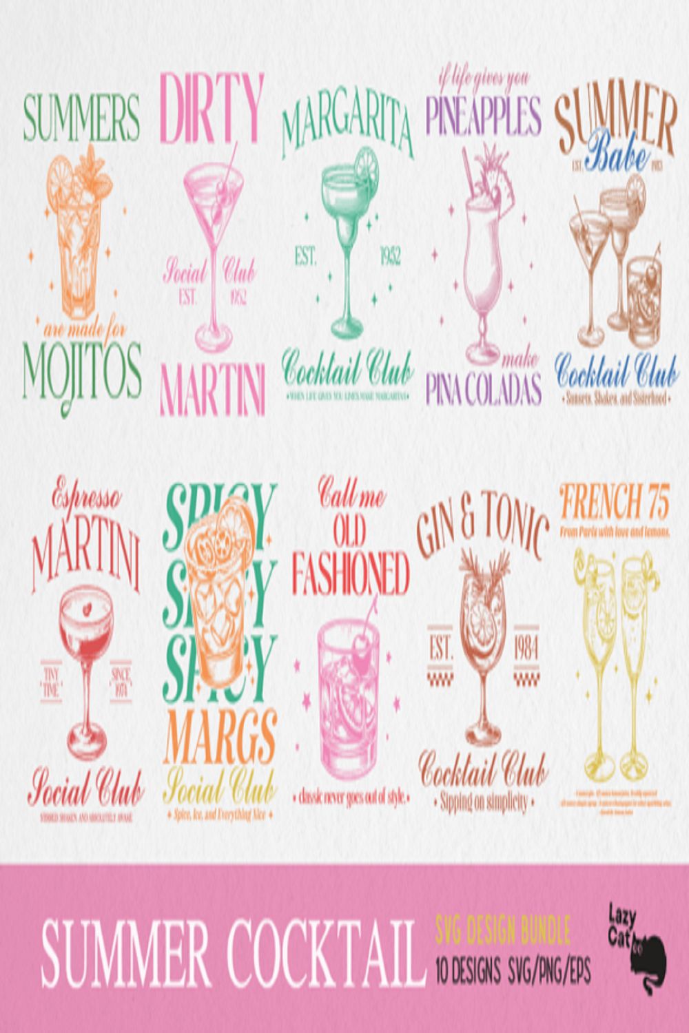 Vintage Summer Cocktail SVG Bundle pinterest preview image.