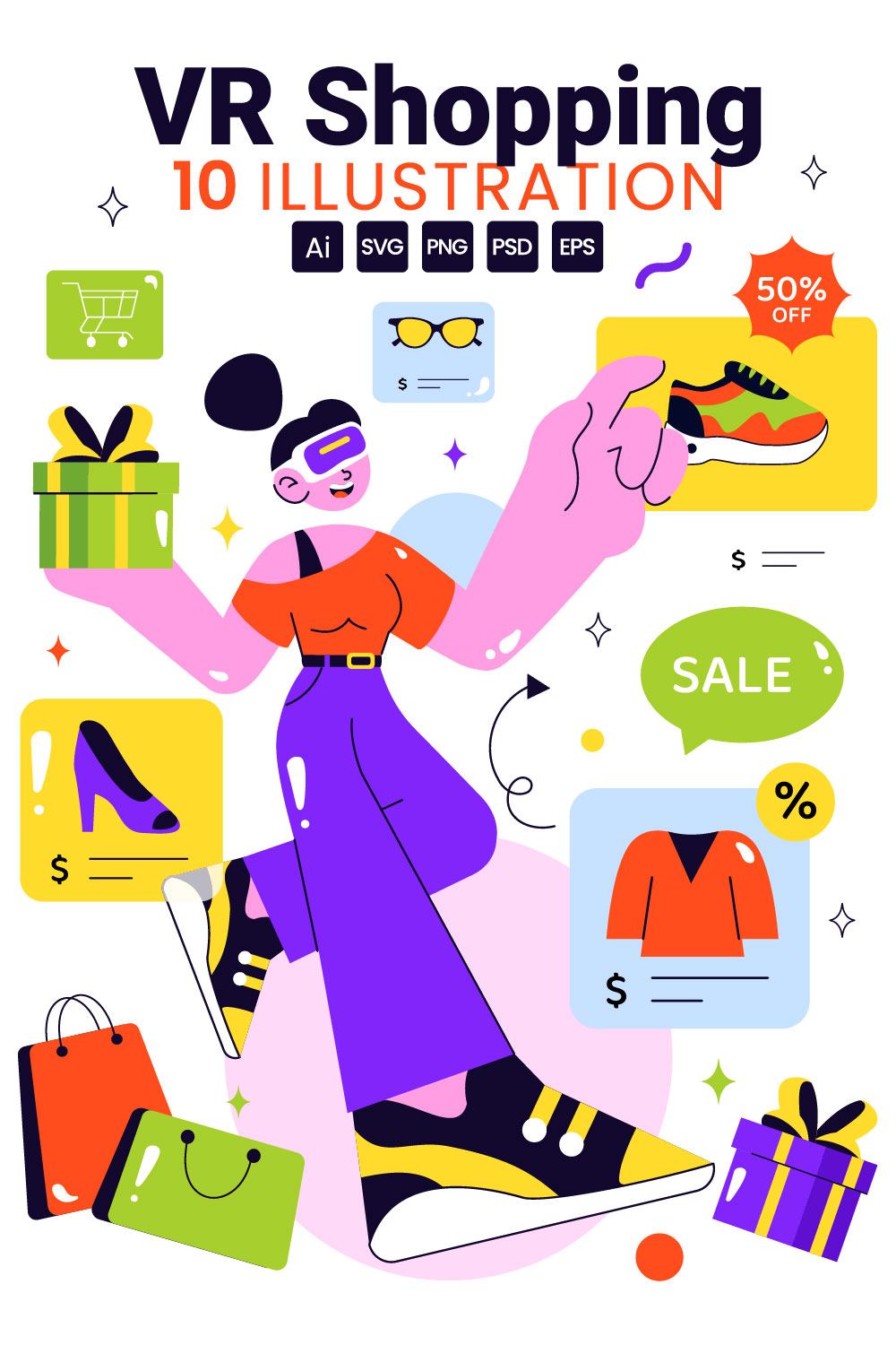 10 Virtual Reality Shopping Illustration pinterest preview image.