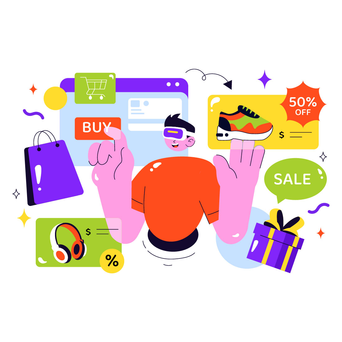 10 Virtual Reality Shopping Illustration preview image.