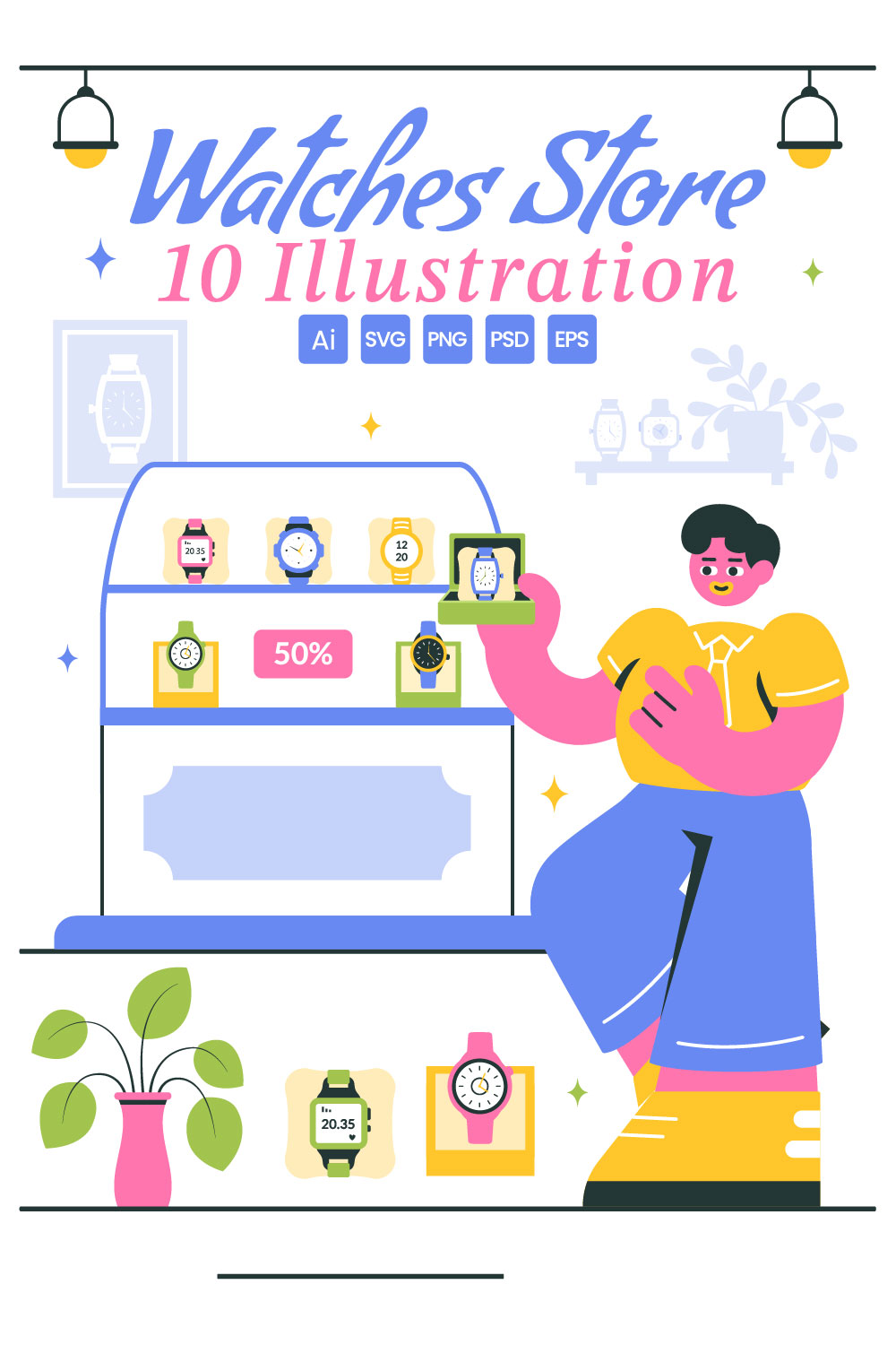10 Watches Store Illustration pinterest preview image.