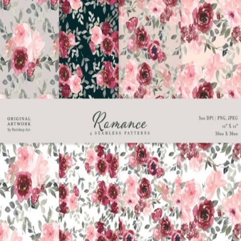 Watercolor Floral Seamless Pattern Set cover image.