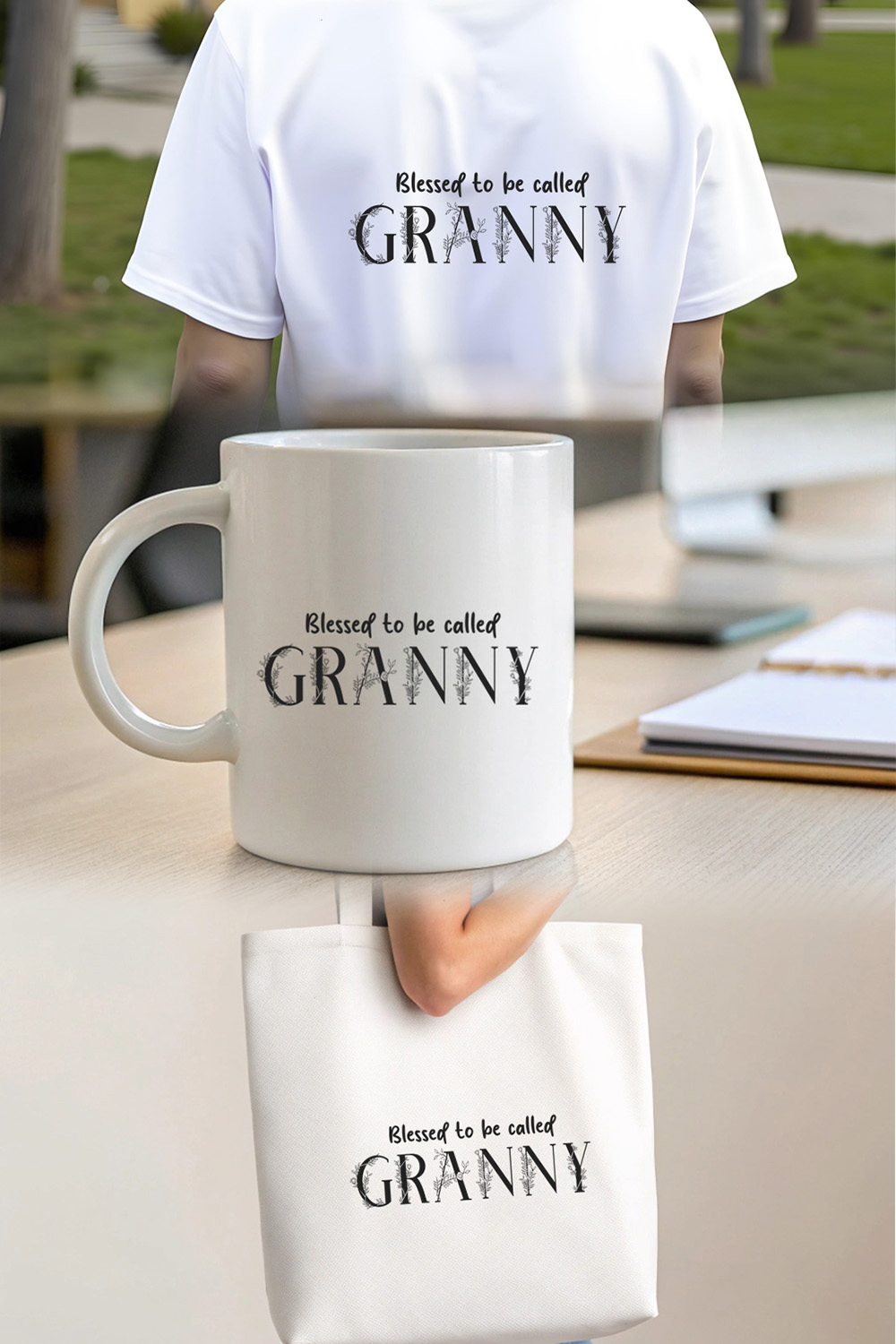 blessed to be called granny, floral quote design for t-shirts, mugs, and home decor, cool grandma gifts Graphic design pinterest preview image.