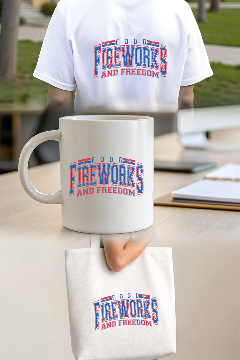 vintage American design featuring food, fireworks, and freedom for patriotic celebrations Graphic Design pinterest preview image.
