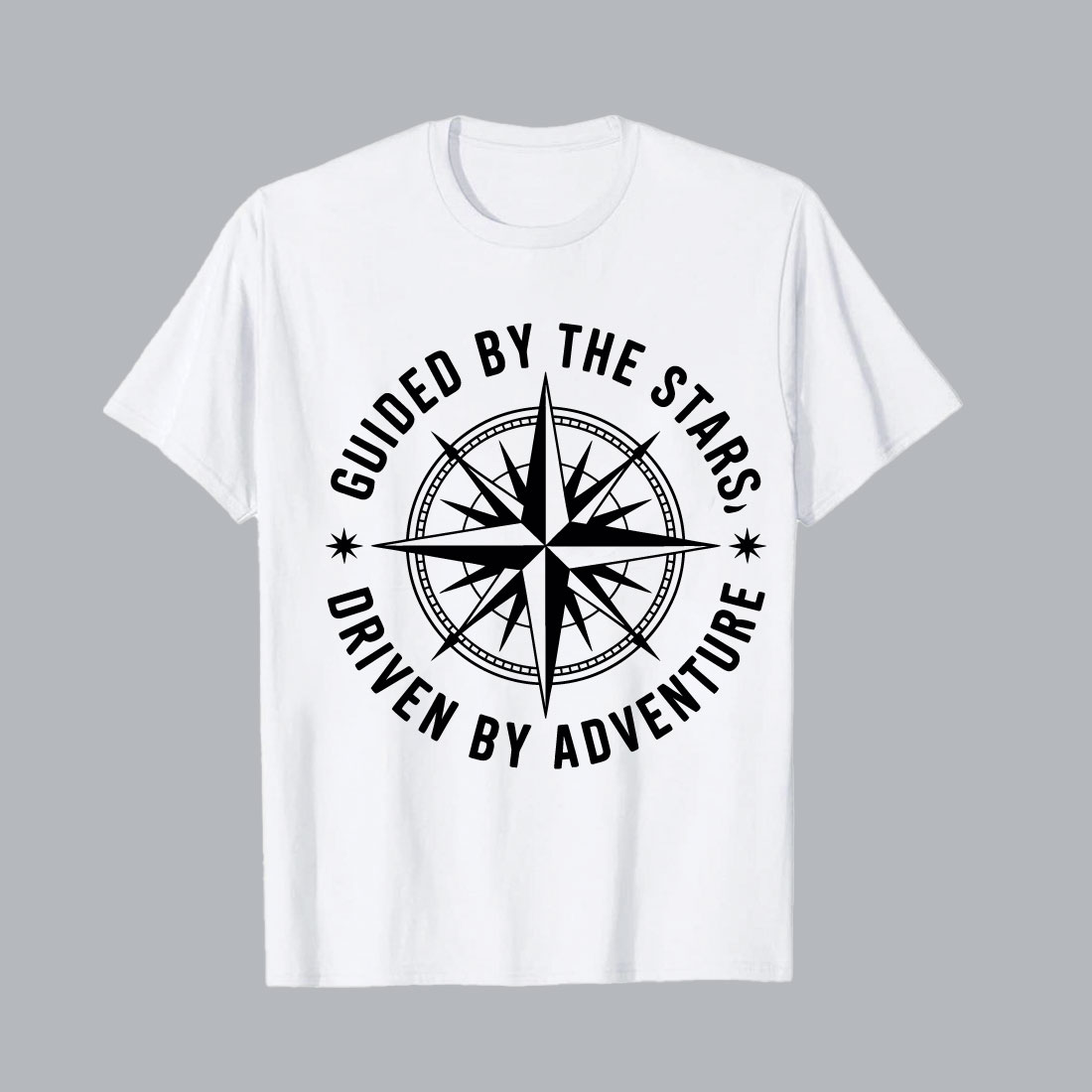 white t shirt with black compass graphic and adventure text 185