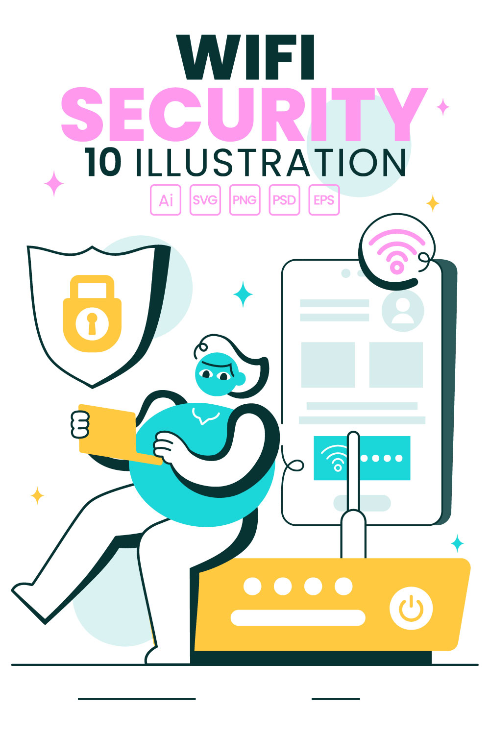 10 WiFi Security Wireless Technology Illustration pinterest preview image.