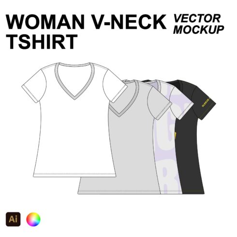 Woman V Neck Tshirt Vector Mockup cover image.