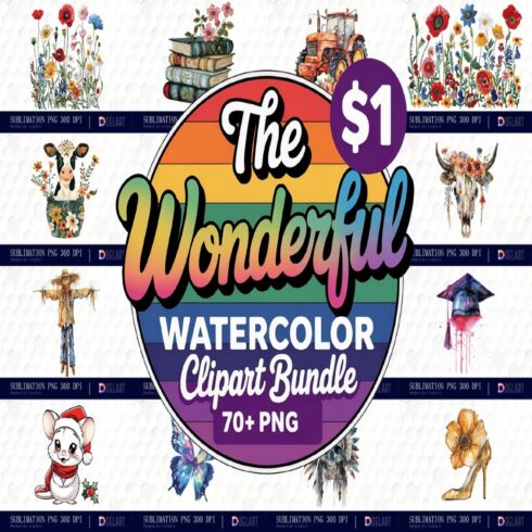 Wonderful Watercolor Clipart Big Bundle cover image.