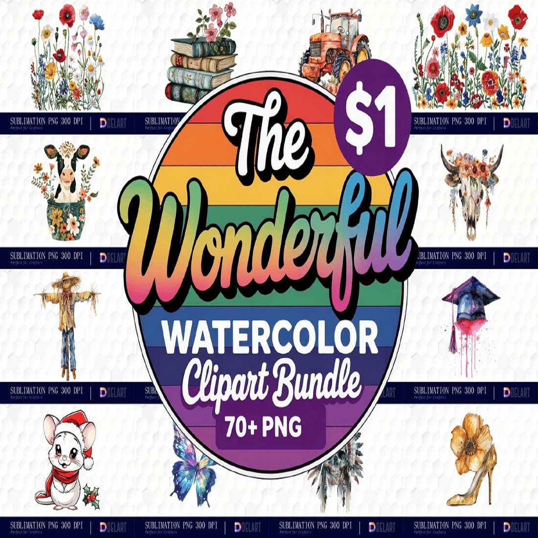 Wonderful Watercolor Clipart Big Bundle cover image.