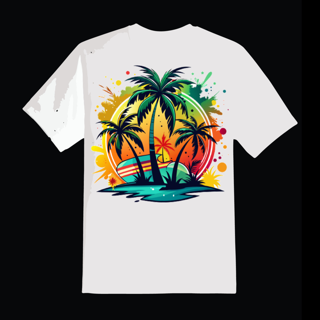 Summer design with palm trees on color splash sticker concept on white background,print design on T-shirt Design cover image.