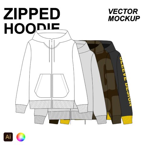 Zipped Hoodie Flat Vector Mockup cover image.