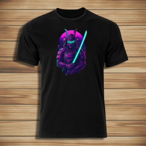 "Neon Samurai Cyberpunk T-Shirt Design – Futuristic Japanese Warrior Vector for Streetwear & Print on Demand" cover image.