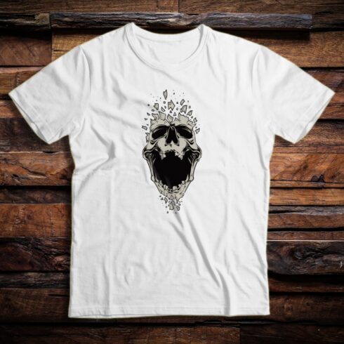 "Dark Skull Shattered Art T-Shirt Design – Horror Gothic Punk Style Vector for Streetwear & Print on Demand" cover image.