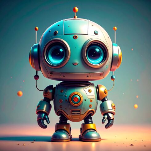 Cute Robot with Glowing Neon Eyes – Colorful Cartoon Style cover image.