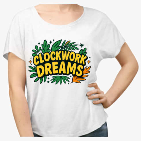 Clockwork Dreams Yellow Green Botanical Design Tee cover image.